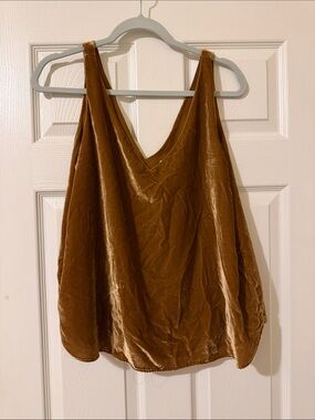 LOFT Velvet V-Neck Top in gold/ Brown